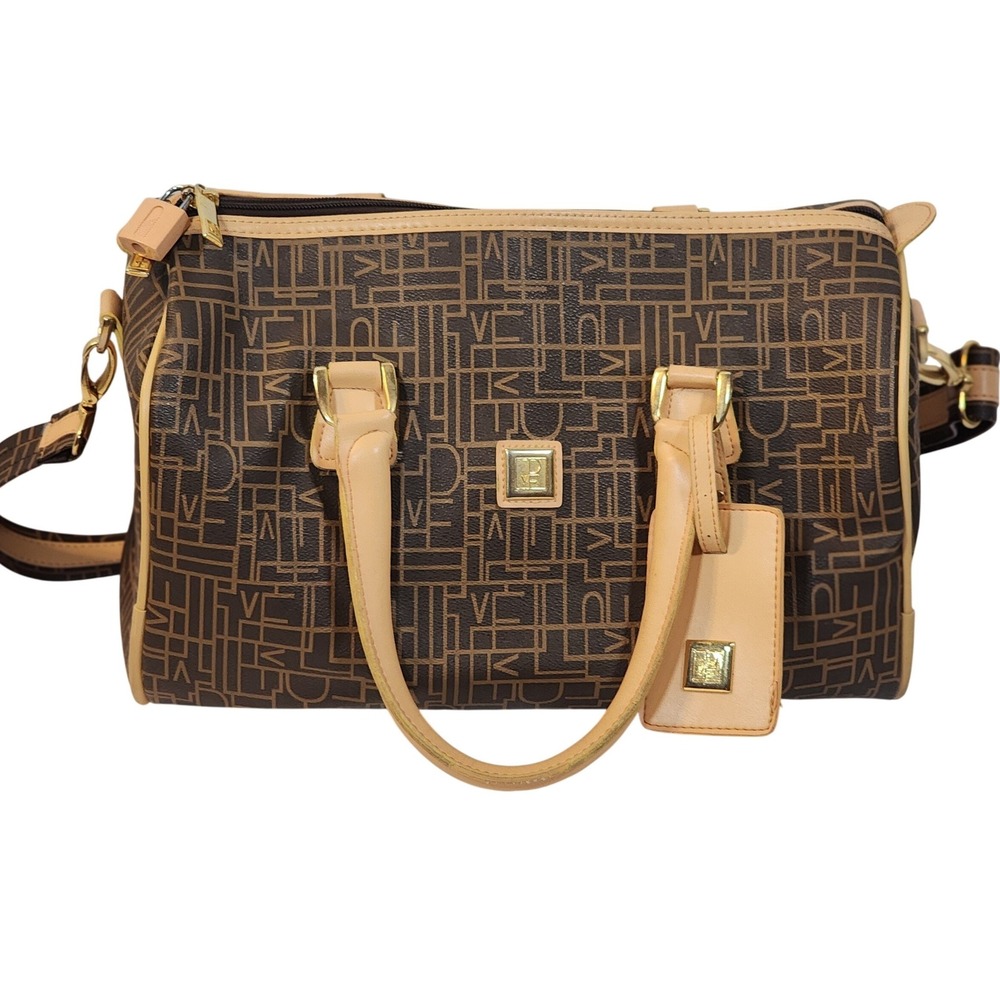 Diane Von Furstenberg DVF Brown Monogram‎ Vintage Luggage Bag Gold Hardware
